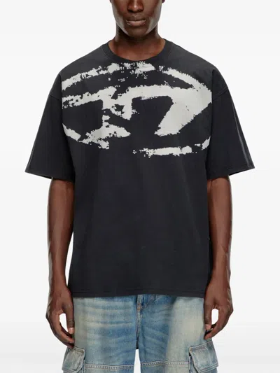 Diesel T-shirt T-boxt Con Logo Floccato In Black