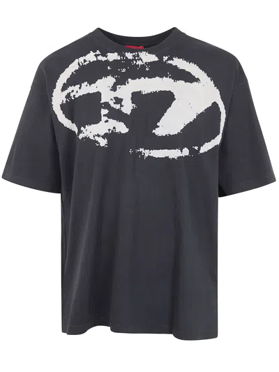 Diesel T-shirt T-boxt Con Logo Floccato In Black