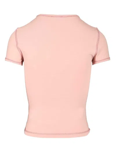 Diesel Women Pink Crew Neck T-shirt With Front Print And Beaded Details In Cotton Woman In Gold