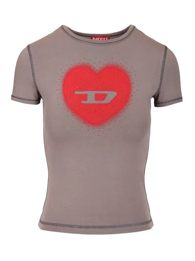 Diesel Women Heart Cotton T-shirt In Brown