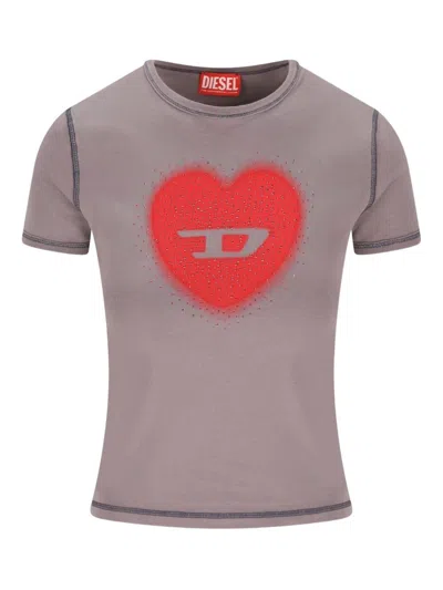 Diesel Women Heart Cotton T-shirt In Brown