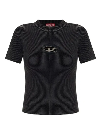 Diesel Short Sleeve Ribbed Crew Neck Top In Multi