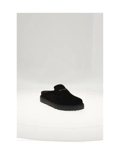 Dior Suede Mules Round Toe Rubber Sole In Black