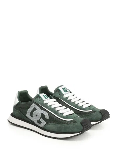 Dolce & Gabbana Green Panelled Leather Sneakers In Multi