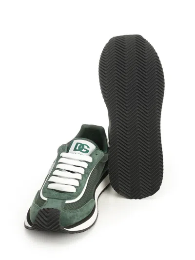 Dolce & Gabbana Green Panelled Leather Sneakers In Multi