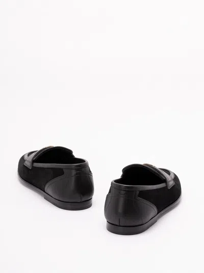 Dolce & Gabbana Ariosto Black Loafers With Metallic Dg Logo Plate On The Front In Leather And Suede Man In Black