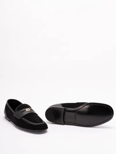 Dolce & Gabbana Ariosto Black Loafers With Metallic Dg Logo Plate On The Front In Leather And Suede Man In Black