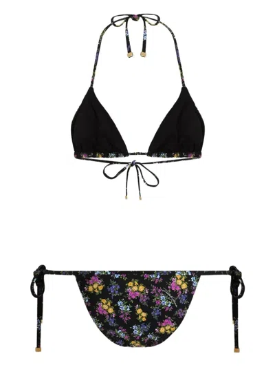 Dolce & Gabbana Adjustable Triangle Bikini Set With Thong Bottoms In Black