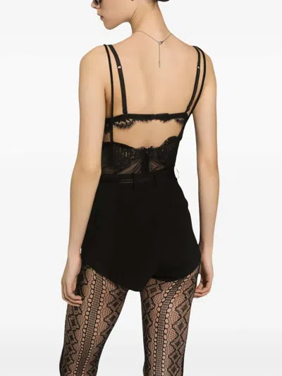 Dolce & Gabbana Lace Trim Stretch Tank Top Open Back In Black