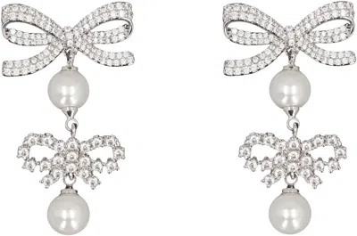 Self-portrait Double Bow Pearl Earrings In Silver