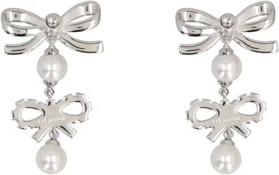 Self-portrait Double Bow Pearl Earrings In Silver