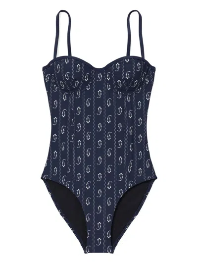 Tory Burch Underwired Swimsuit Adjustable Straps Patterned In Blue
