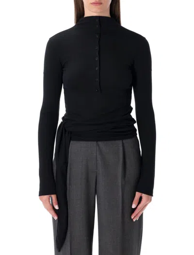 Low Classic Black Long Sleeve Half-neck Wrap Top In Black