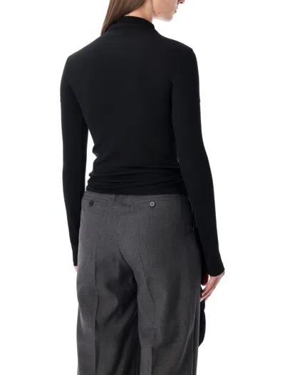 Low Classic Black Long Sleeve Half-neck Wrap Top In Black