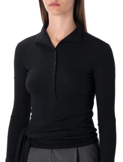 Low Classic Black Long Sleeve Half-neck Wrap Top In Black
