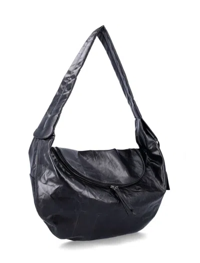Low Classic Leather Hobo Bag With Zip In Black