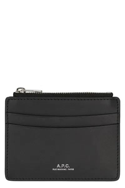 Apc A.p.c. Leather Card Holder In Black