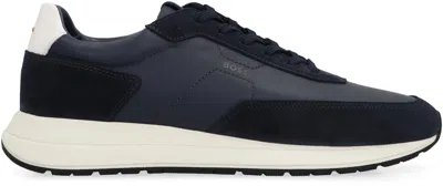 Hugo Boss Vinston Low Top Leather Suede Sneakers In Blue