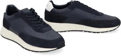 Hugo Boss Vinston Low Top Leather Suede Sneakers In Blue