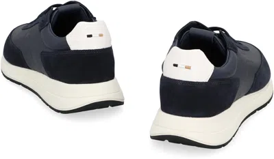 Hugo Boss Vinston Low Top Leather Suede Sneakers In Blue