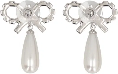 Self-portrait Crystal Bow Pearl Earrings In Brown