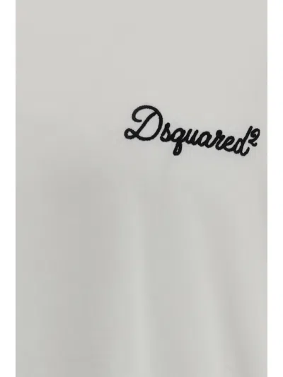 Dsquared2 Men White T-shirt With Embroidered Logo On The Chest In Cotton Man In White