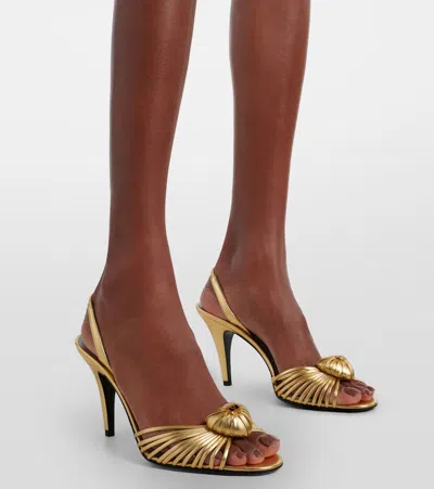 Valentino Garavani Valentino Royal Heart 65 Leather Slingback Sandal In Gold