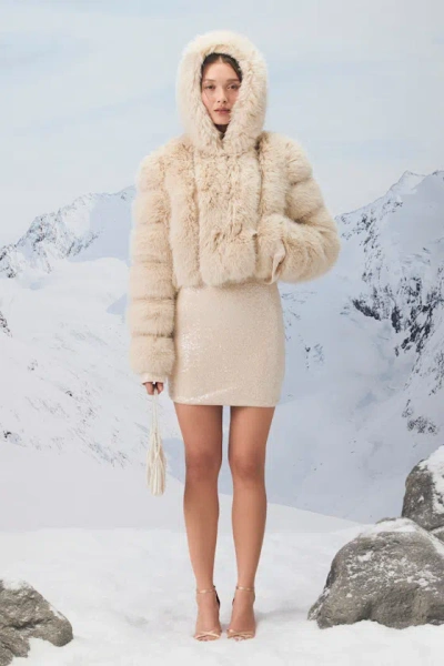 Azalea Wang Jolene Light Beige Faux Fur Hooded Jacket In Neutral