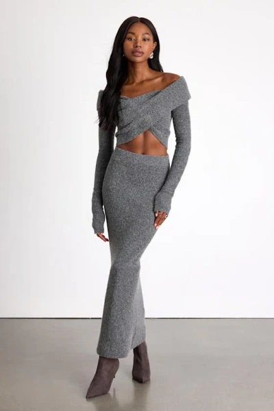 Lulus Alfina Grey Knit High-rise Maxi Skirt In Gray