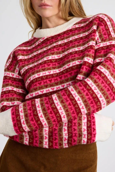 Lulus Townes Pink Striped Heart And Bow Cropped Sweater Top In Multi