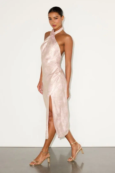 Lulus Beyond Classy Blush Satin Jacquard Halter Midi Dress In Pink