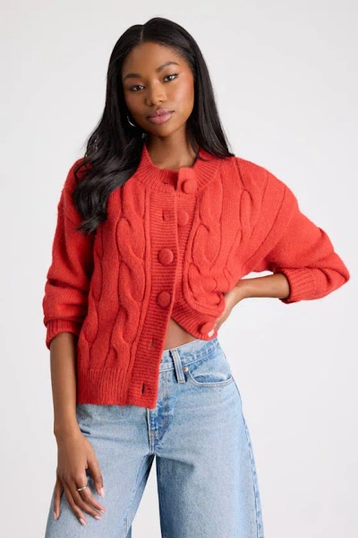 Lulus Lenorah Red Cable Knit Chunky Cardigan Sweater In Black