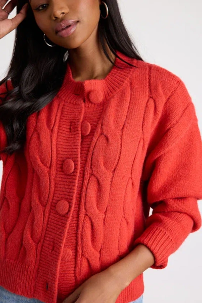 Lulus Lenorah Red Cable Knit Chunky Cardigan Sweater In Black