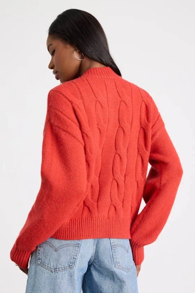 Lulus Lenorah Red Cable Knit Chunky Cardigan Sweater In Black