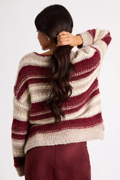 Lulus Brea Red And Beige Striped Oversized Sweater In Gold