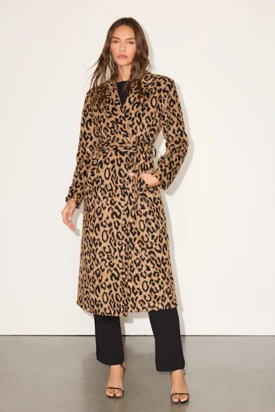 Lulus Samantha Tan Leopard Print Double-breasted Coat In Brown