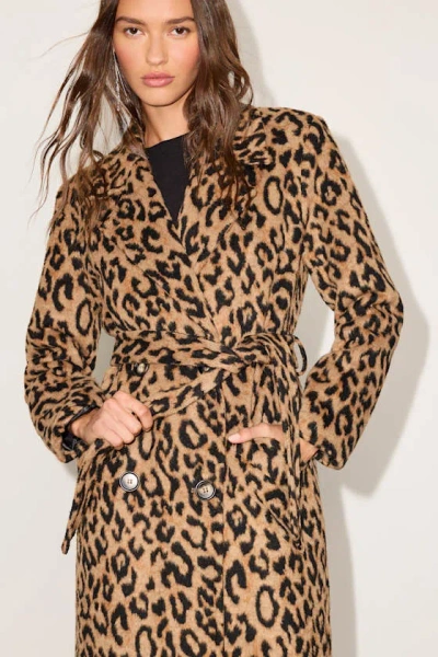 Lulus Samantha Tan Leopard Print Double-breasted Coat In Brown