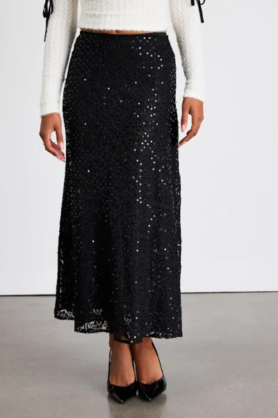 Lulus Isabelle Black Lace Sequin High-rise Maxi Skirt In Black