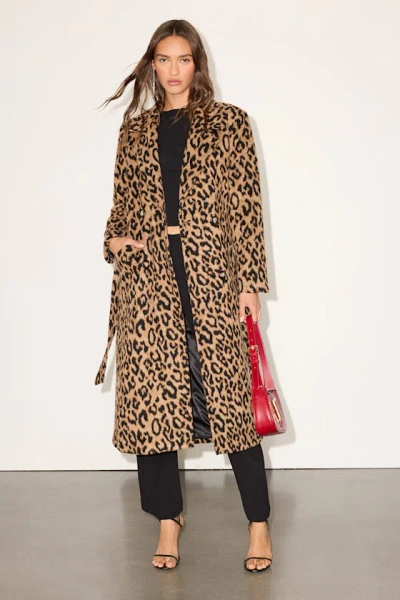 Lulus Samantha Tan Leopard Print Double-breasted Coat In Brown
