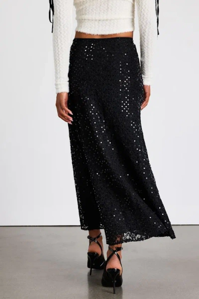 Lulus Isabelle Black Lace Sequin High-rise Maxi Skirt In Black