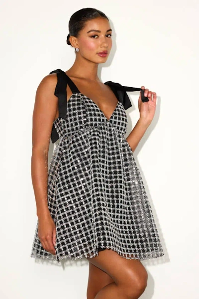 Lulus Neandra Black Pearl Tie-strap Babydoll Mini Dress In Black