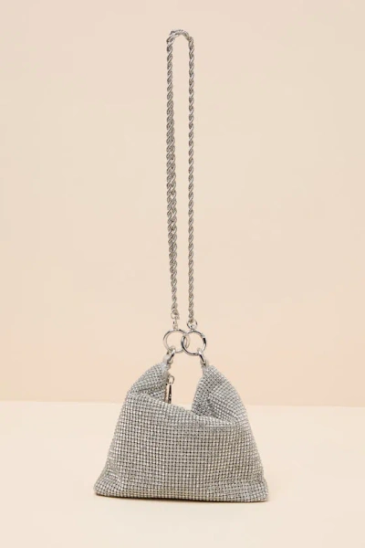 Billini Piper Silver Rhinestone Handle Bag In Silver