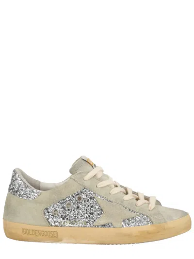 Golden Goose Super-star Suede And Glitter Upper Suede Star Glitter Heel Sneakers Silver In Multi