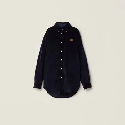 Miu Miu Corduroy And Suede Shirt In Blue