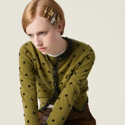 Miu Miu Metal Barrettes With Crystals In Gold