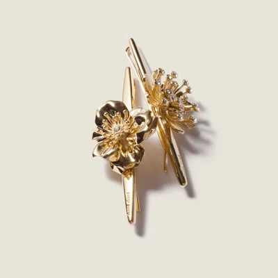 Miu Miu Metal Barrettes With Crystals In Gold