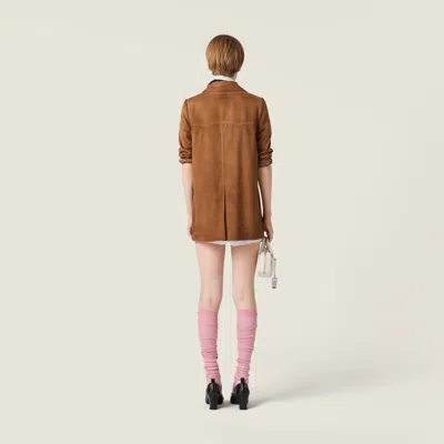 Miu Miu Waxed Suede Coat In Brown