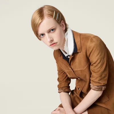 Miu Miu Waxed Suede Coat In Brown