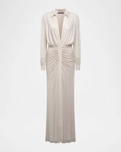 Bcbgmaxazria Plunging Metallic Mesh Shirt Gown In Neutral