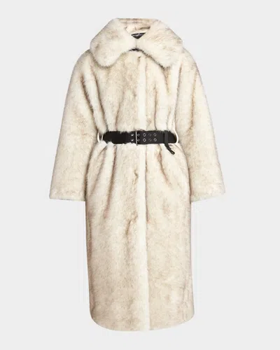 Moncler Arly Long Faux Fur Coat In Neutral